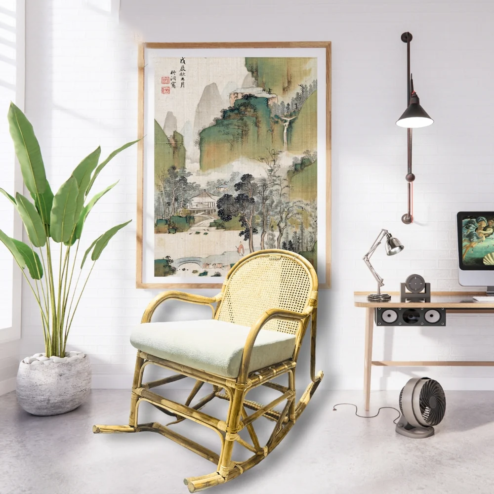 Classic Rocking Chair in Natural Rattan for Indoor & Outdoor