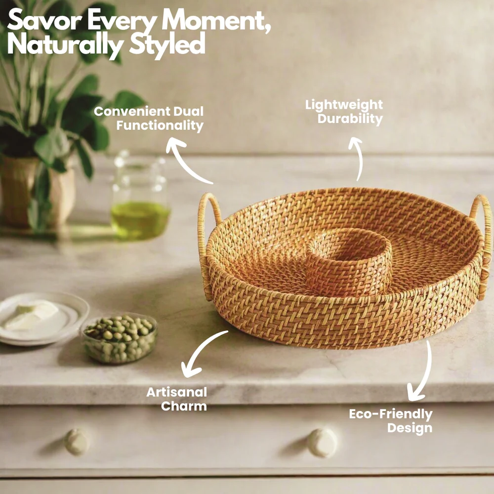 Serving Tray with Handles | Rattan Chip and Dip