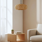 Oval Cage Bamboo Hanging Lamp - Open Lattice Cane