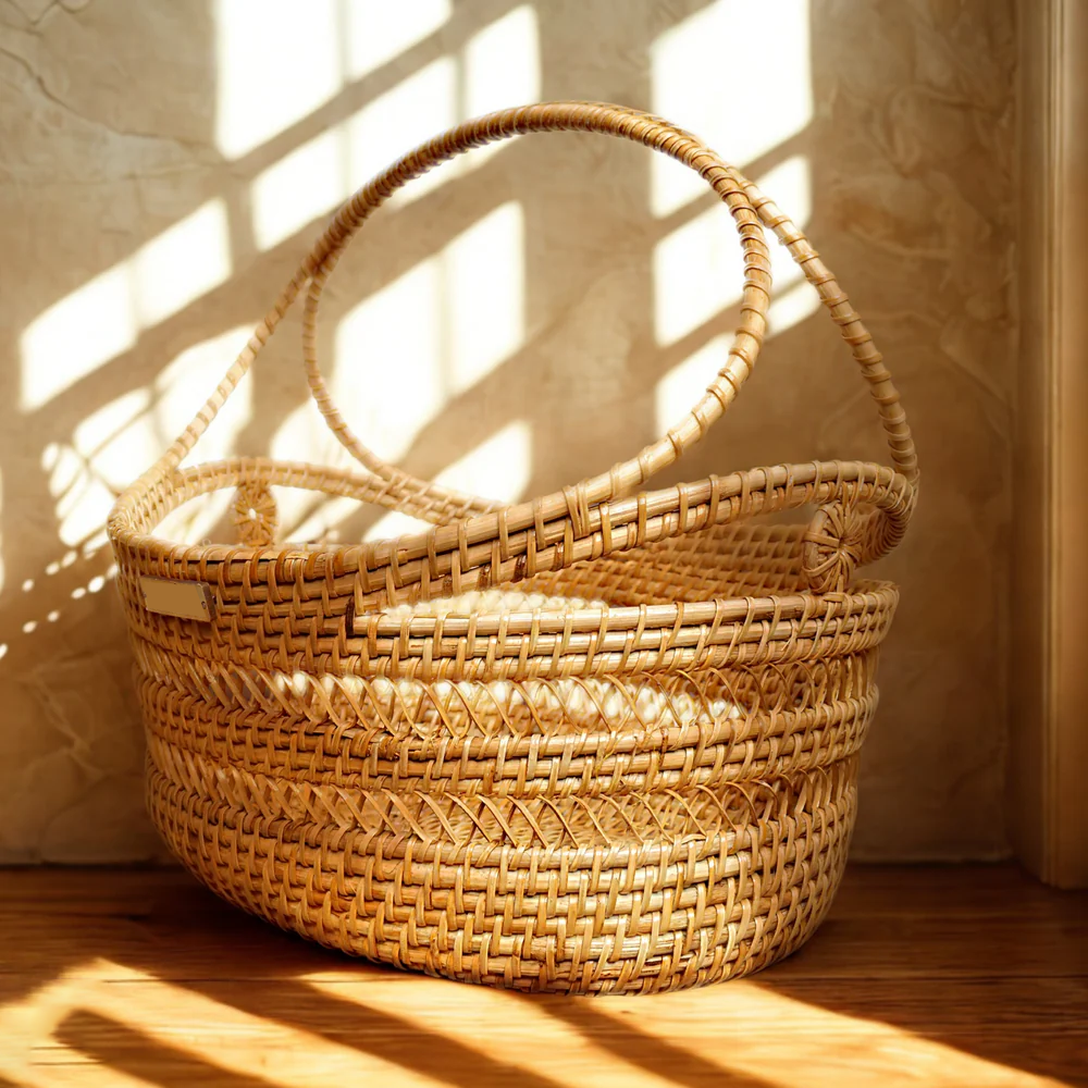 Tidy Trove - Wide Curved Handle Rattan Storage Basket