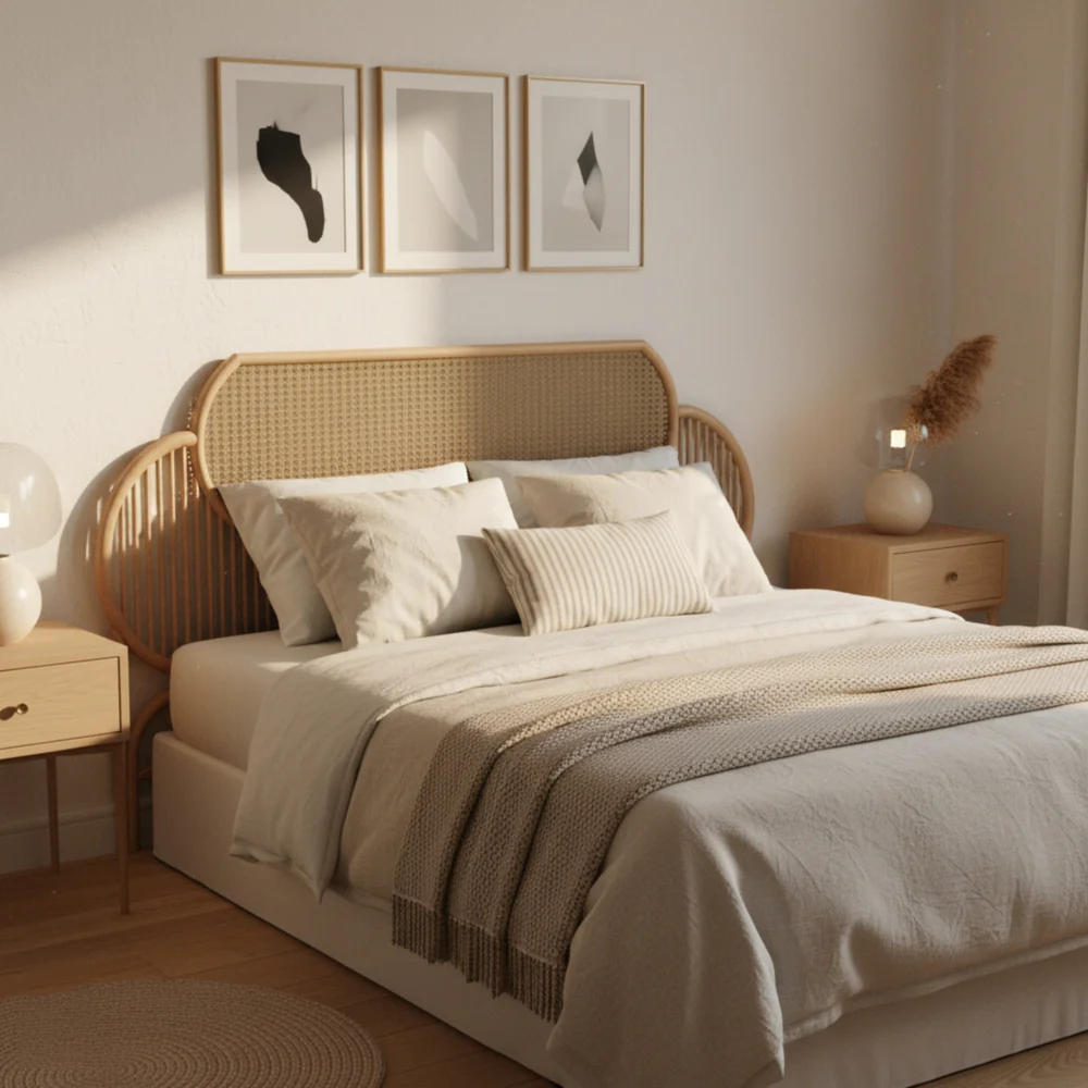 ScandiSoul Rattan Headboard - Geometric Cane Inlay