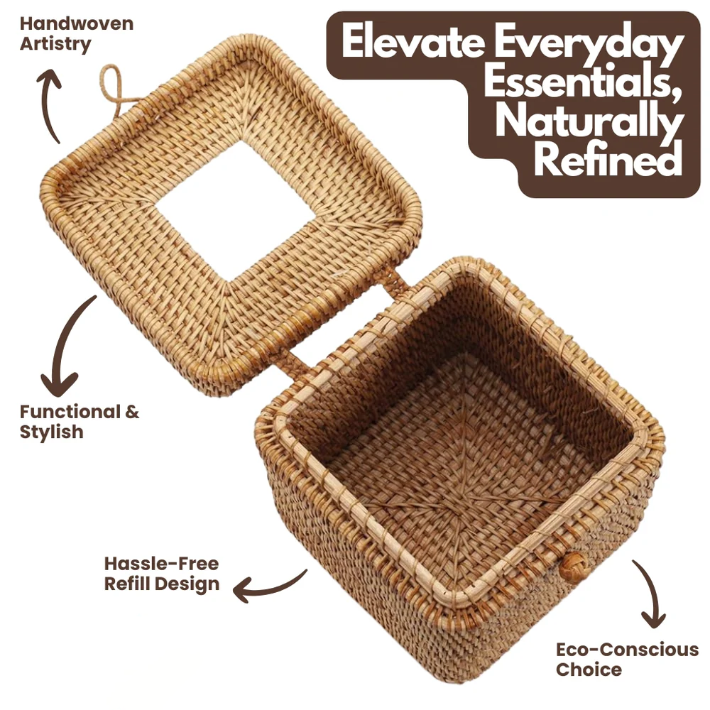 Tissue Box Treasure with Handwoven Rattan Lid