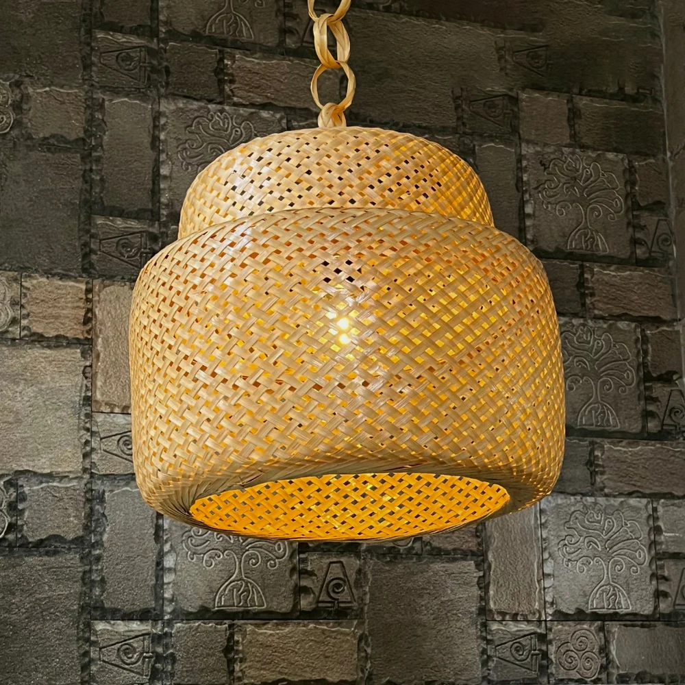 Bamboo Hanging Lamp with Modern Woven Round Shade