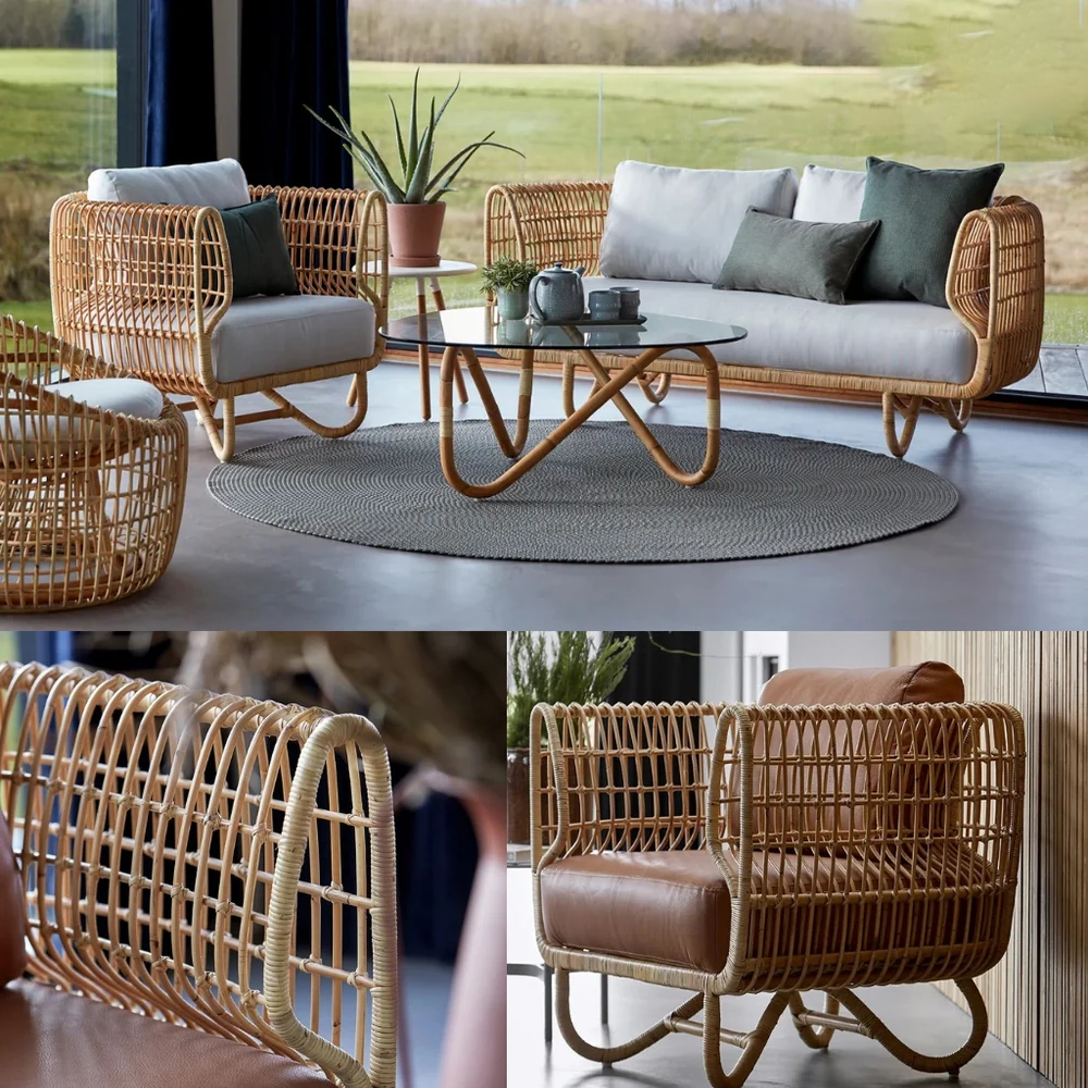 Cane Sofa Set with Curved Rattan Design for Indoor & Outdoor
