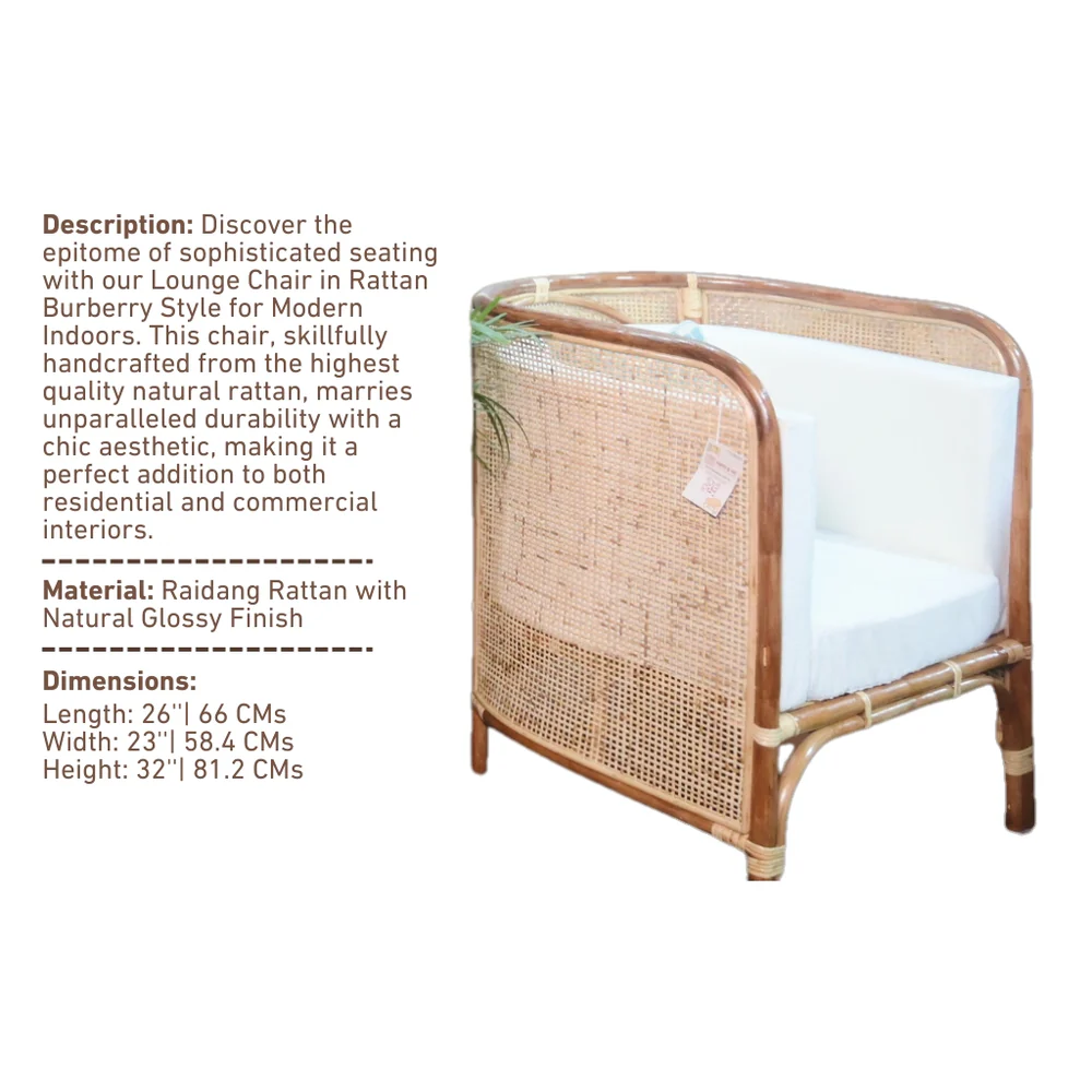 Lounge Chair in Rattan Burberry Style for Modern Indoors