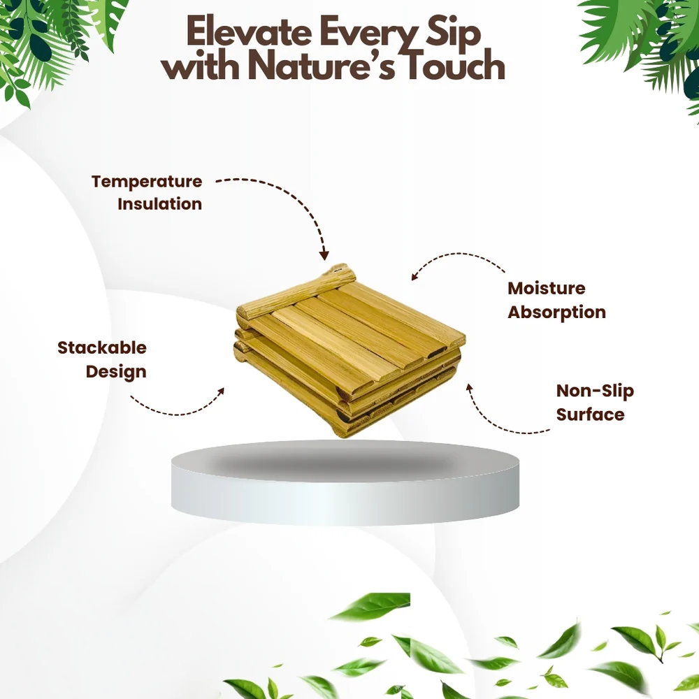 Coaster Set Mug Mount with Bamboo Stands for Homes (Set of 4)