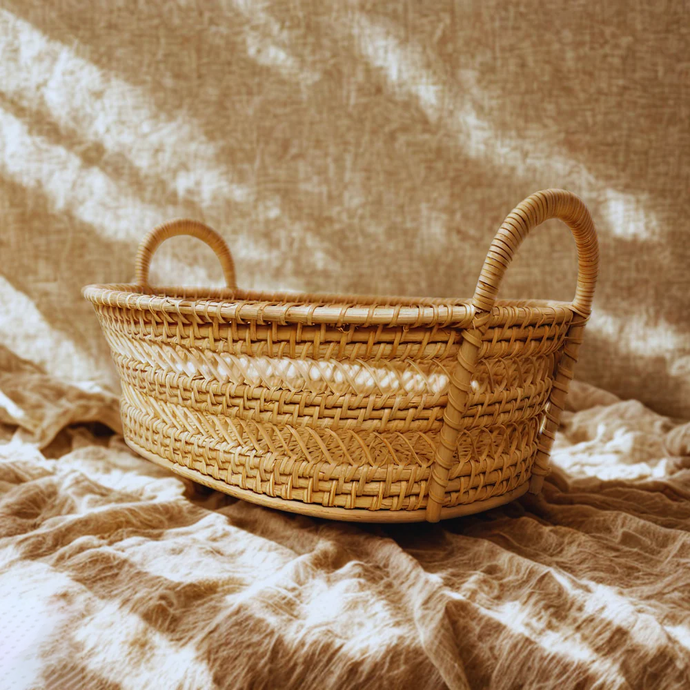 Drift Stash - Oval Rattan Basket with Dual Loop Handles