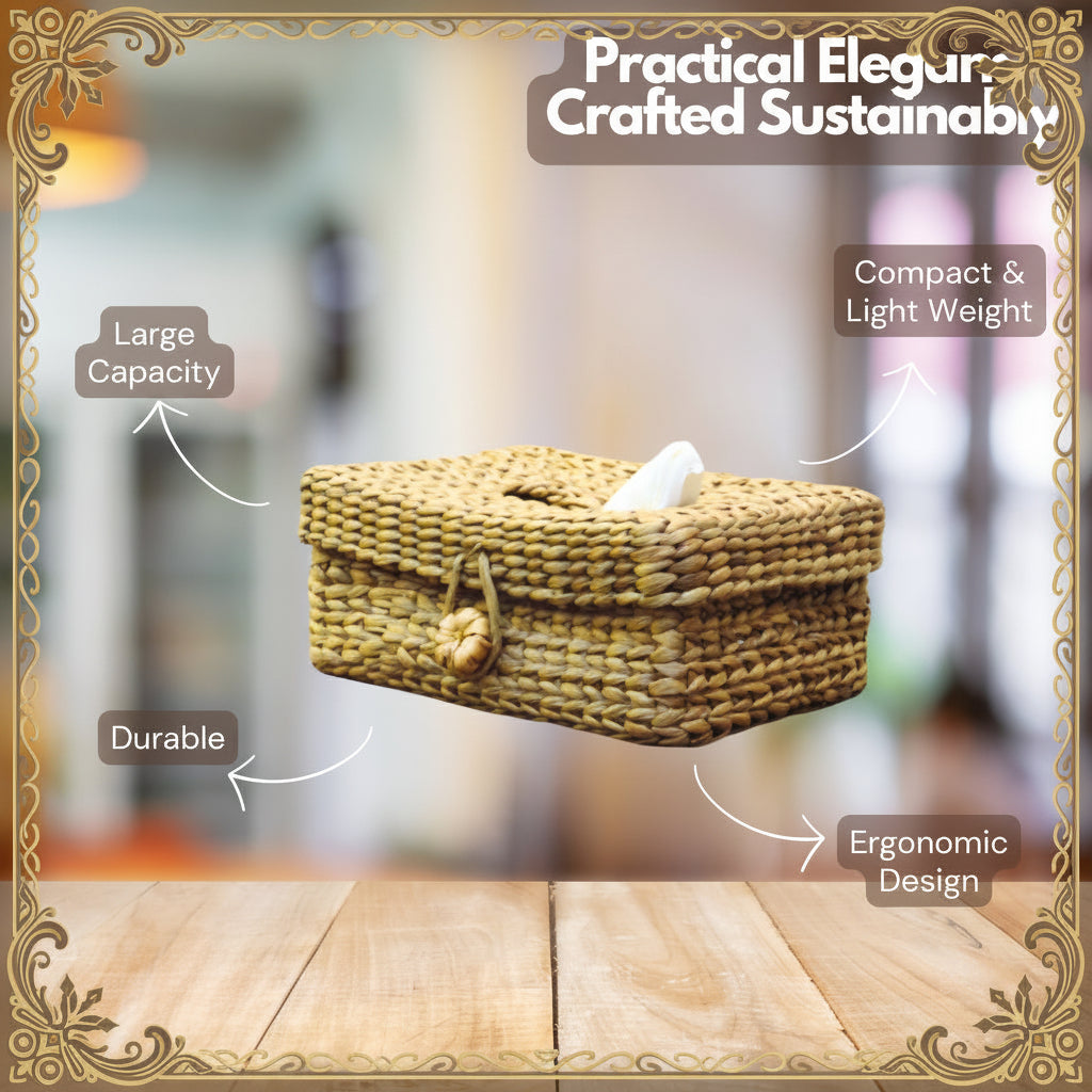 Tissue Box with EcoLoom Handwoven Water Hyacinth Design