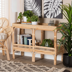 Console Table with Marvel Rattan Weaving and Two-Tier Design