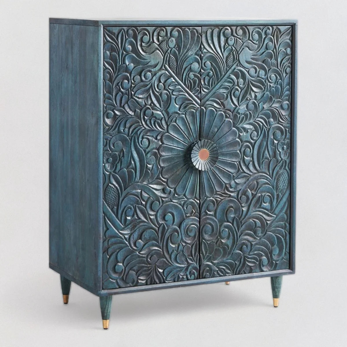 Handcarved Cabinet in Indigo