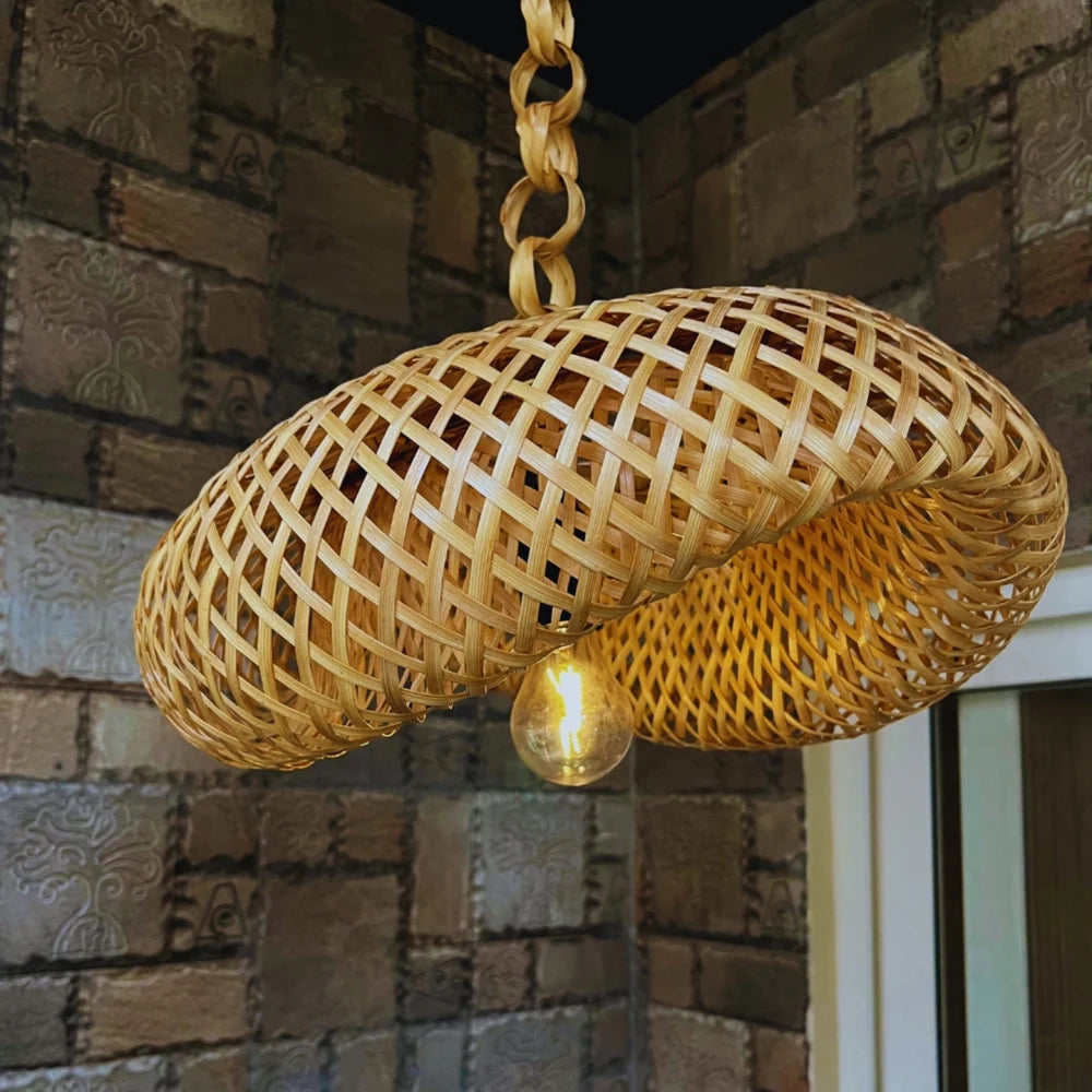 Bamboo Hanging Lamp with Spiral Design for Indoor & Outdoor Use