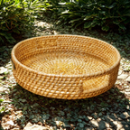 Whisper Weave - Handwoven Round Rattan Tray with Cut-Out Handles