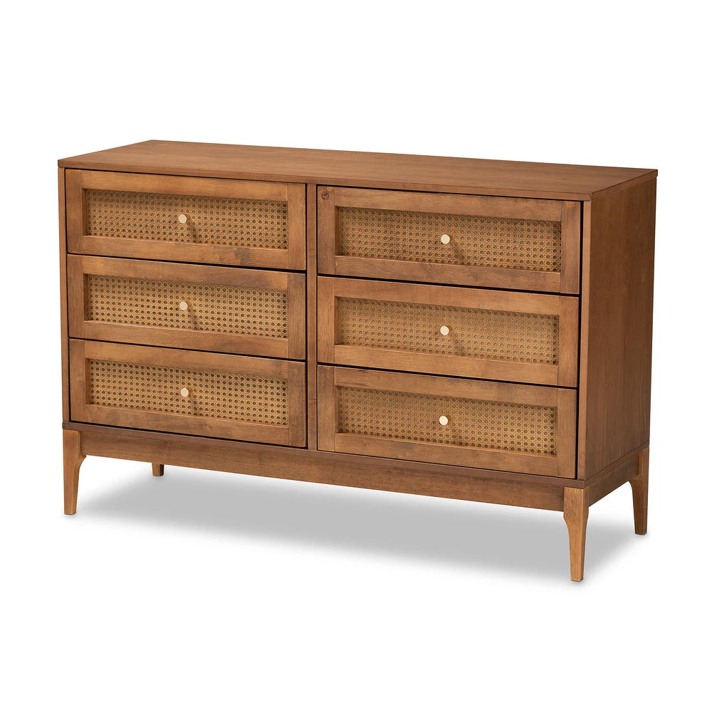 Walnut Rattan Dresser