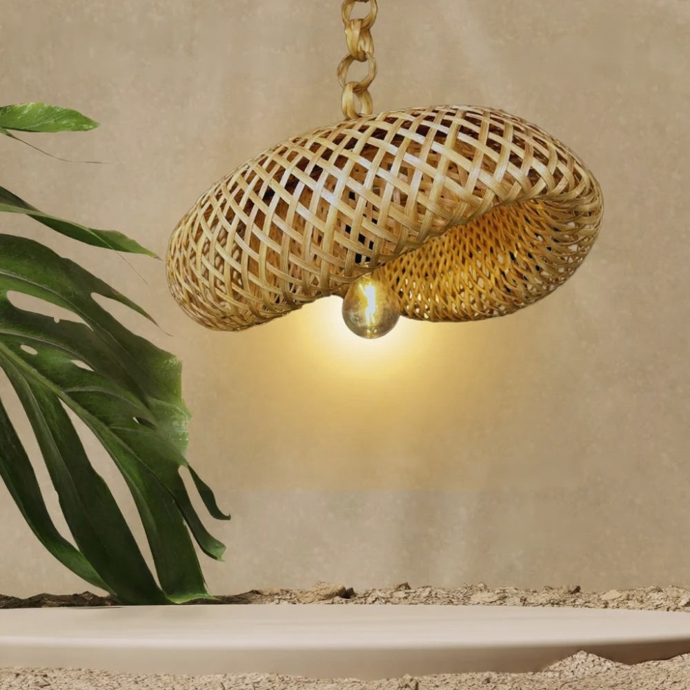 Bamboo Hanging Lamp with Spiral Design for Indoor & Outdoor Use