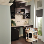 Bar Cart with Rattan Shelves and Rolling Wheels