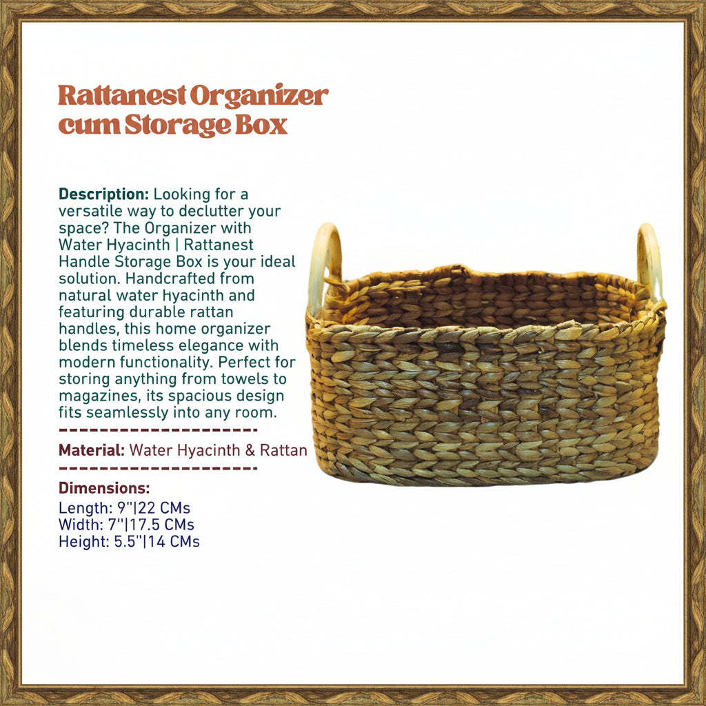 Organizer with Water Hyacinth | Rattanest Handle Storage Box