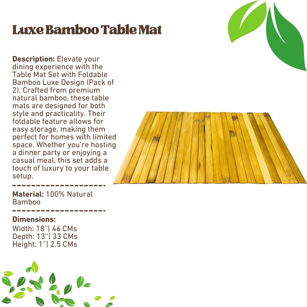 Table Mat Set with Foldable Bamboo Luxe Design (Pack of 2)