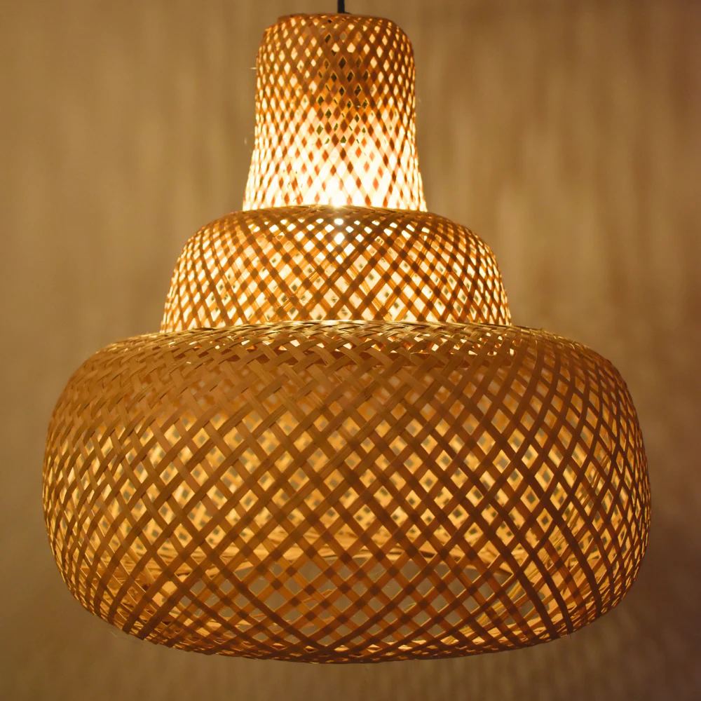 Sereni Glow Bamboo Hanging Lamp – Three-Tier Pagoda Pendant