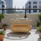 Coffee Table with Circular Chic Design and Natural Rattan (Without Glass)