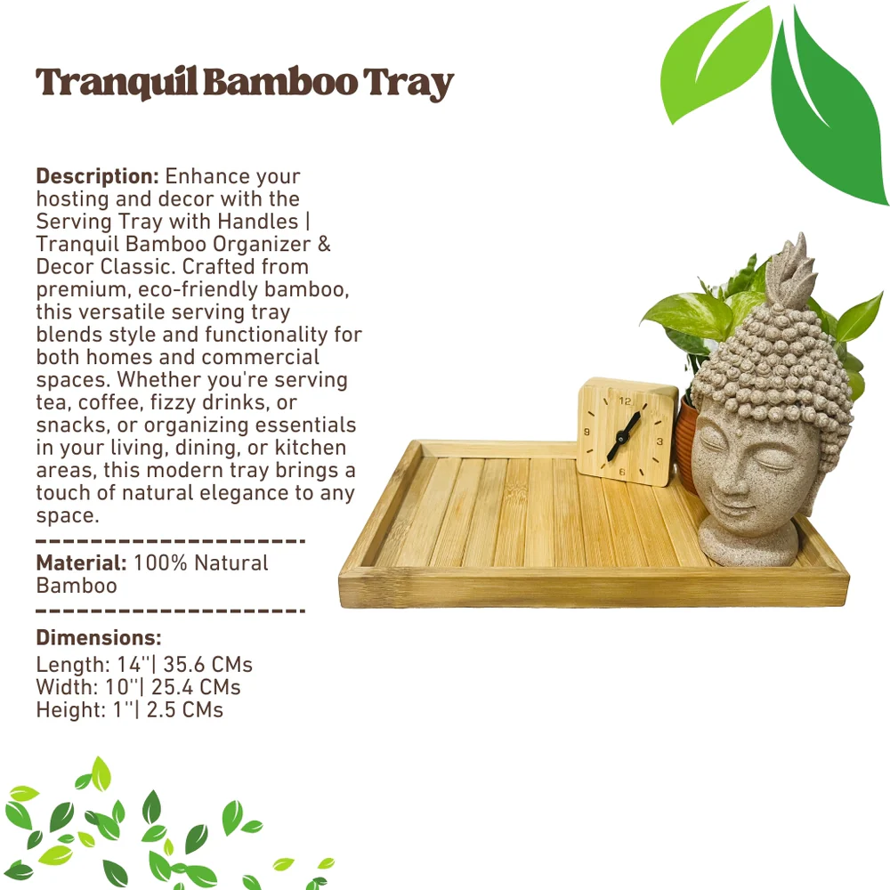 Serving Tray with Handles | Tranquil Bamboo Organizer & Decor Classic