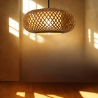 Oval Cage Bamboo Hanging Lamp - Open Lattice Cane