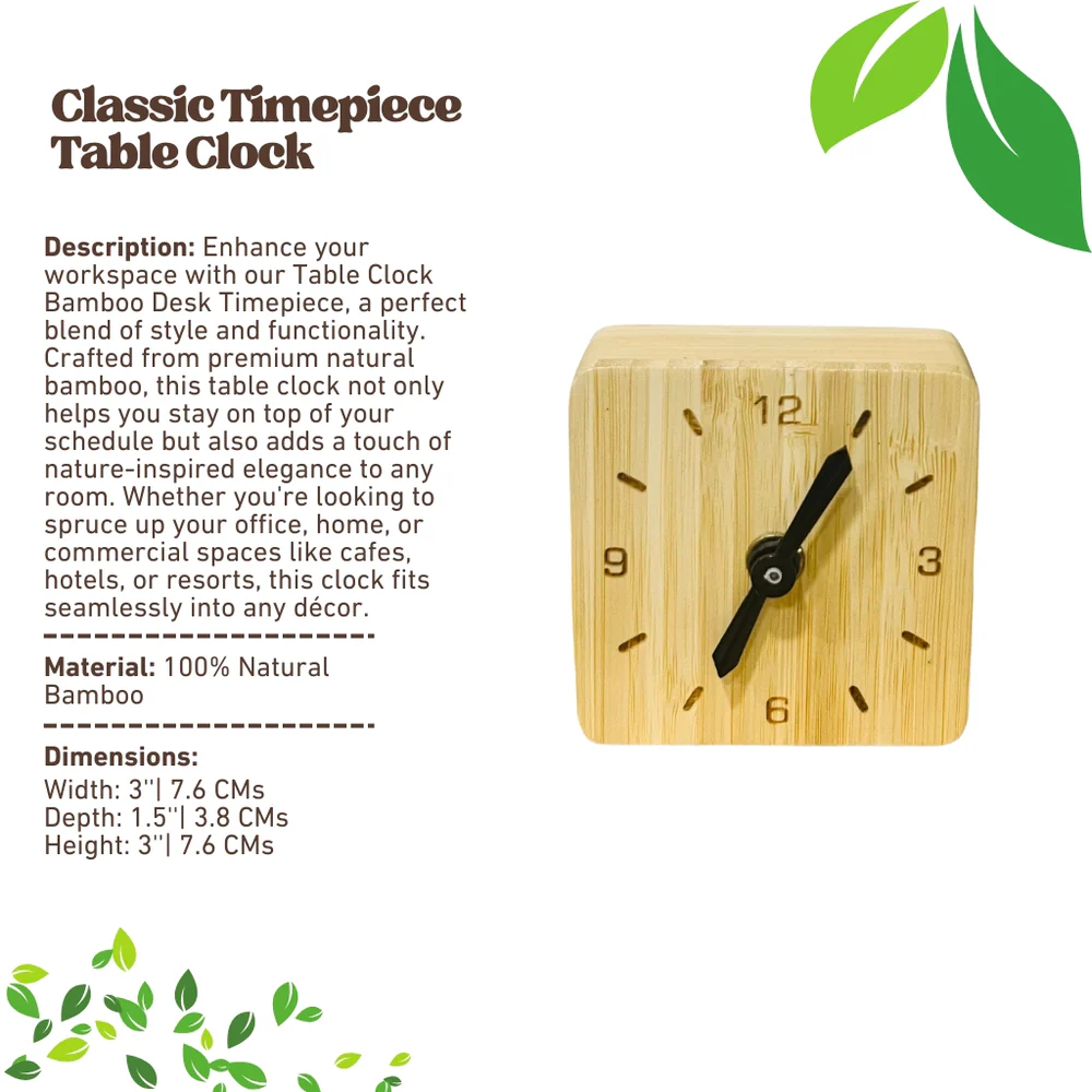 Table Clock Bamboo Desk Timepiece | Minimalist Decor