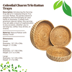 Serving Tray Set of 3 | Celestial Charm Trio Circular Rattan