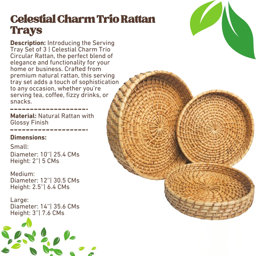 Serving Tray Set of 3 | Celestial Charm Trio Circular Rattan