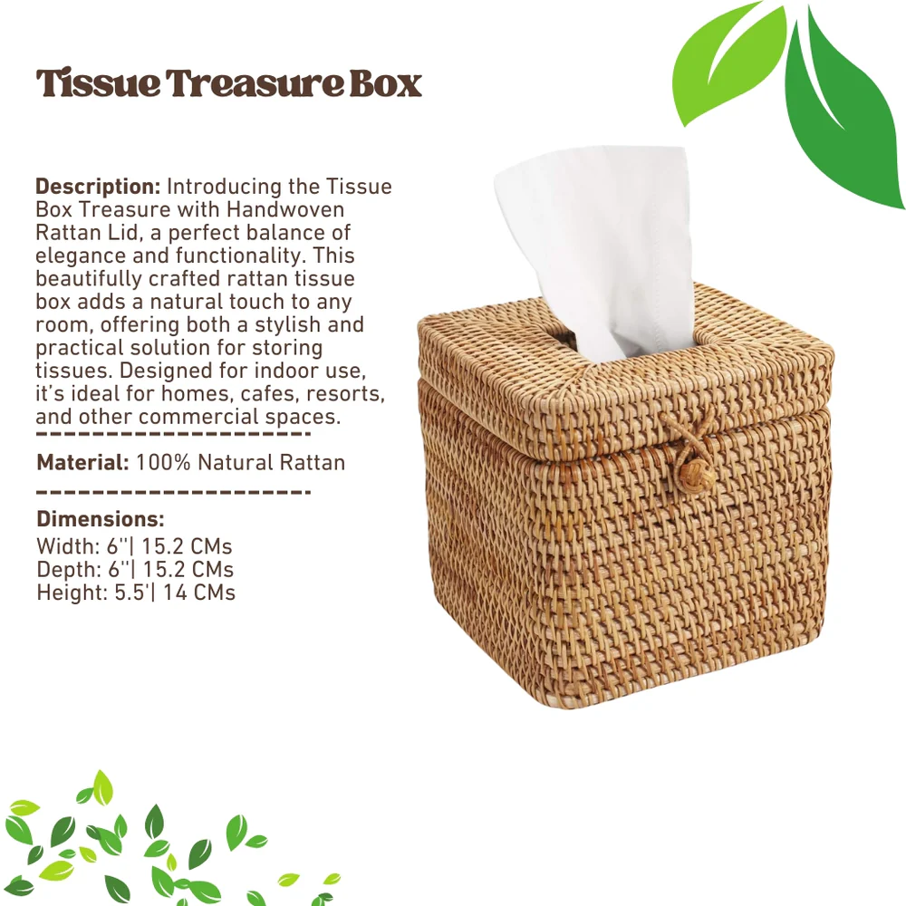 Tissue Box Treasure with Handwoven Rattan Lid