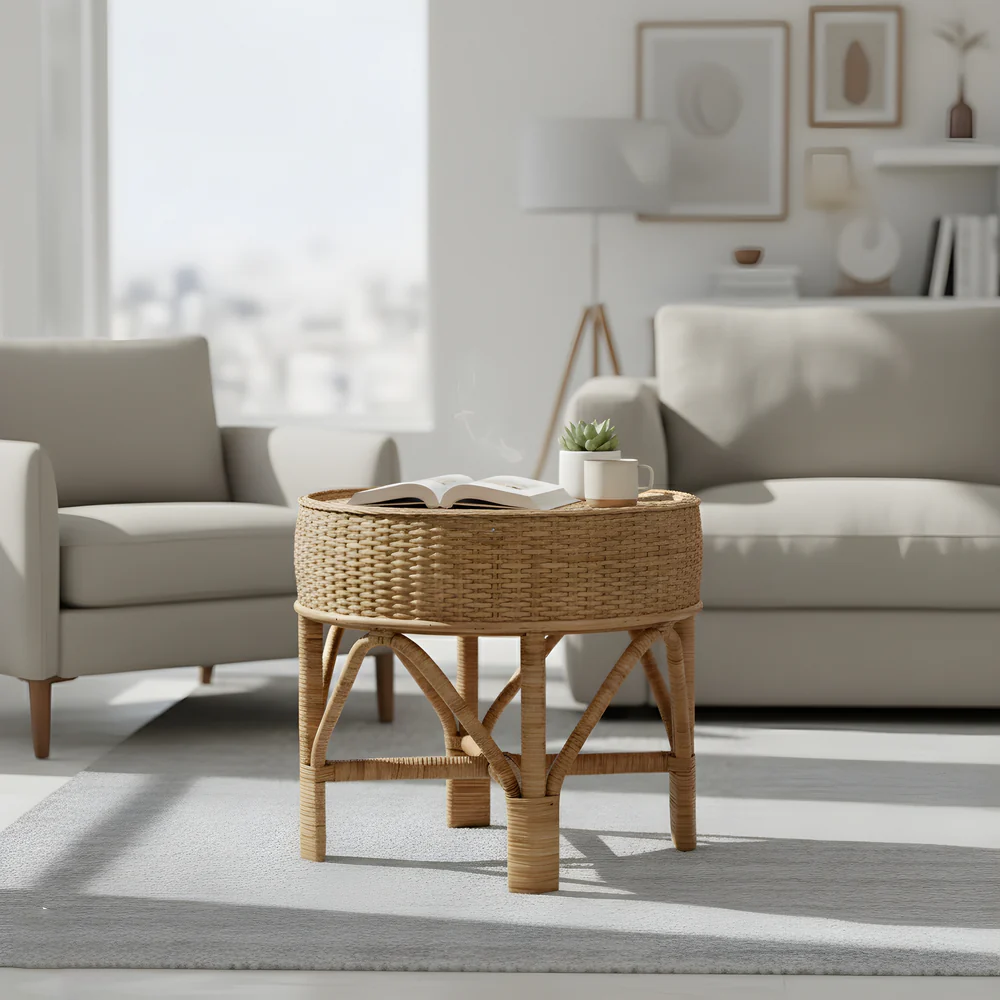Coffee Table with Handwoven Rattan Top - Weavewood Edition