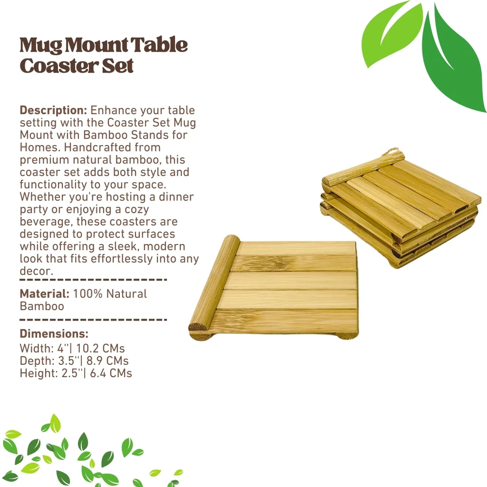 Coaster Set Mug Mount with Bamboo Stands for Homes (Set of 4)
