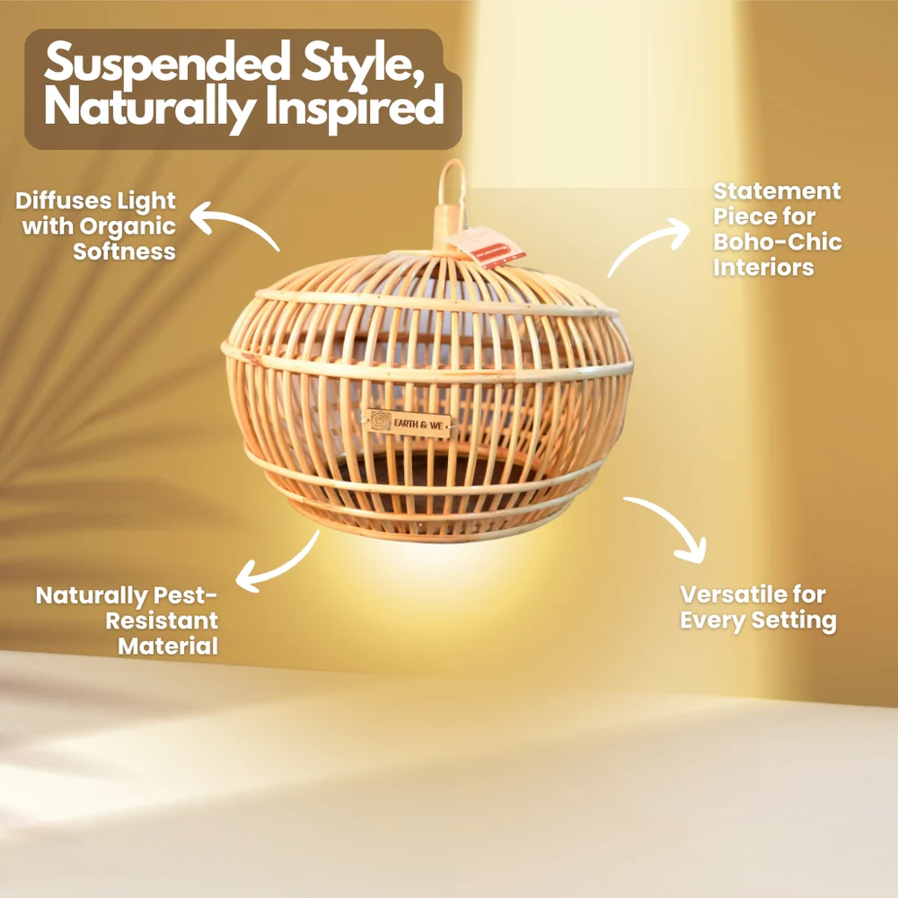 Cane Hanging Lamp with Orb Cane Design