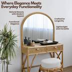 Dressing Mirror and Table | Modern Vanity Haven with Rattan Frame (Including Stool & Glass)