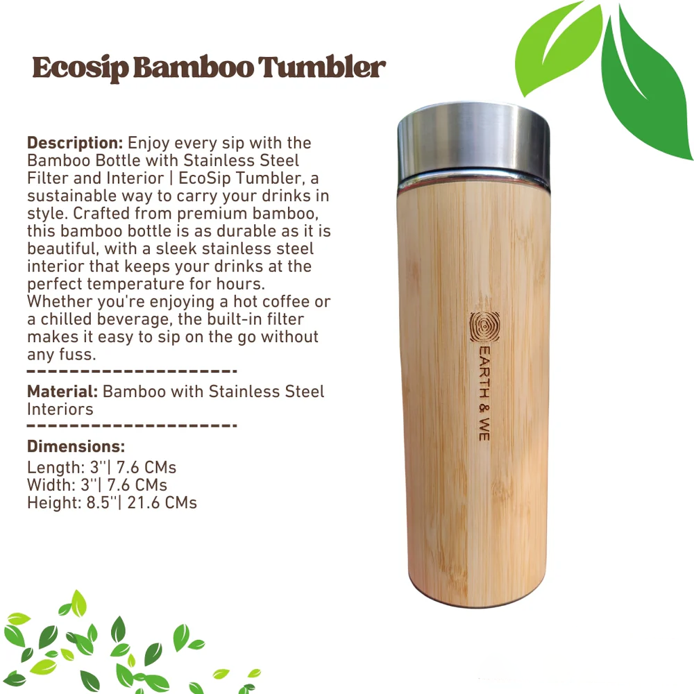 Bamboo Bottle with Stainless Steel Filter and Interior | EcoSip Tumbler
