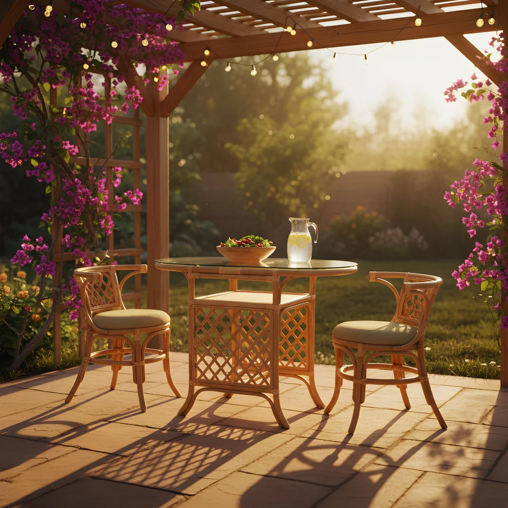 Dining Table Set with Twisted Twine Rattan Table and Chairs (Excluding Glass)