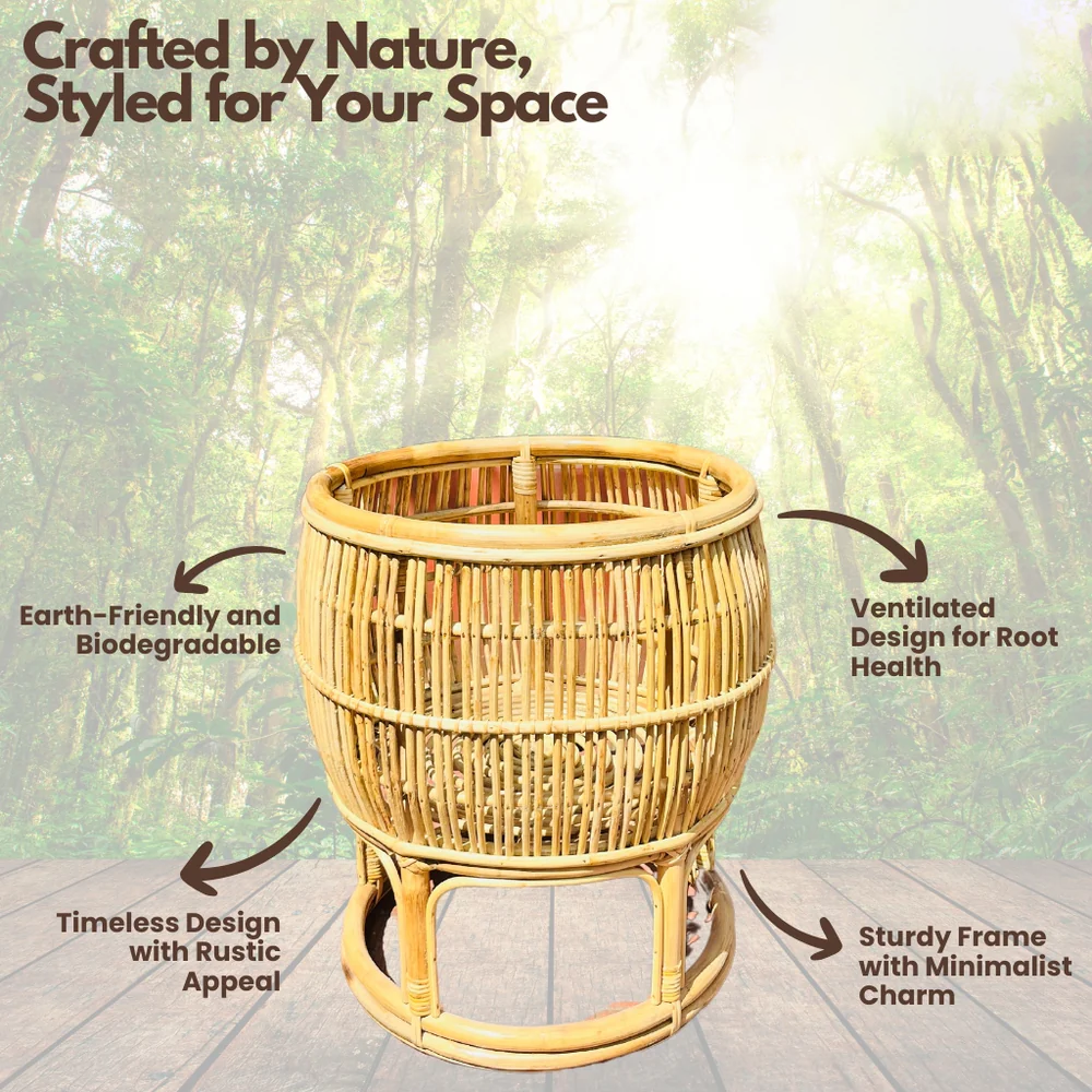 Round Rattan Planter for Indoor & Outdoor Decor