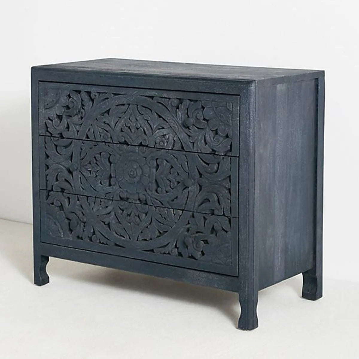 Premium Handcarved 3-Drawer Indigo Chest of Drawer