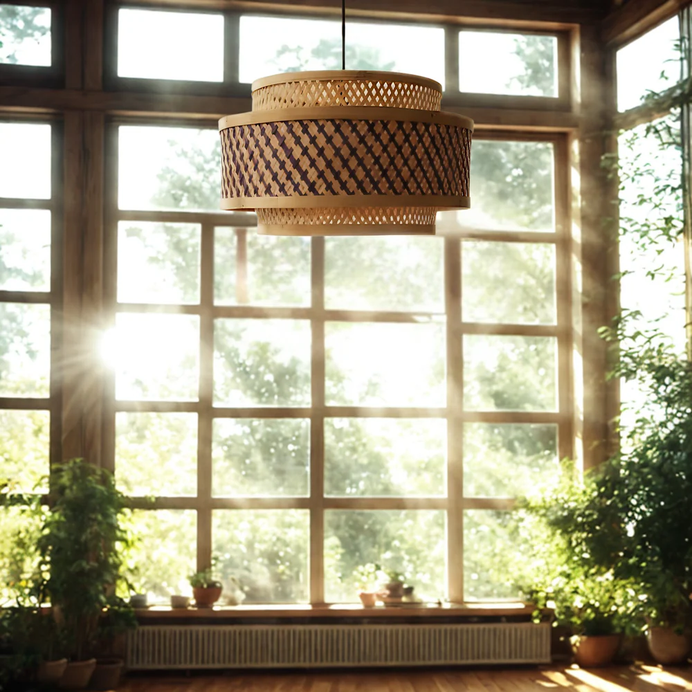 Double Layer Bamboo Hanging Lamp - Tiered Drum Pendant
