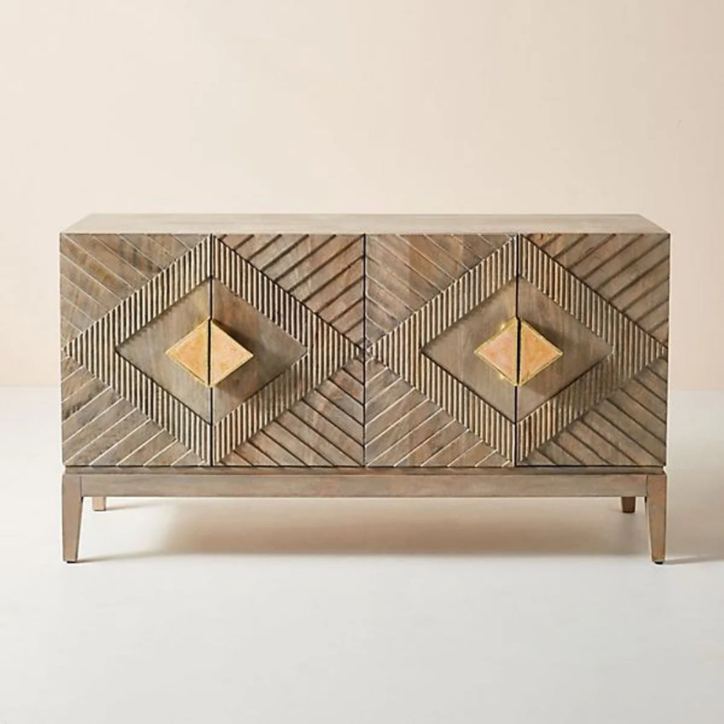 Handcarved Sunrise Sideboard in Washed Grey