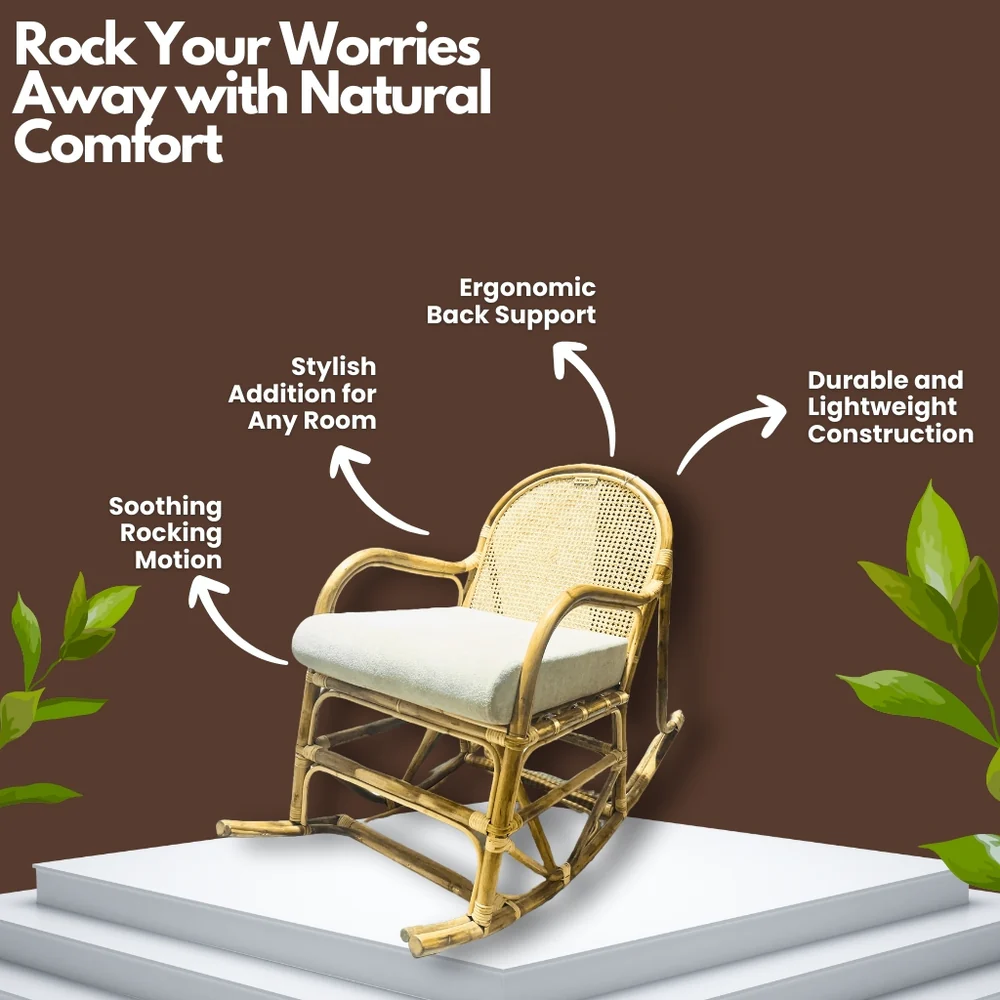 Classic Rocking Chair in Natural Rattan for Indoor & Outdoor