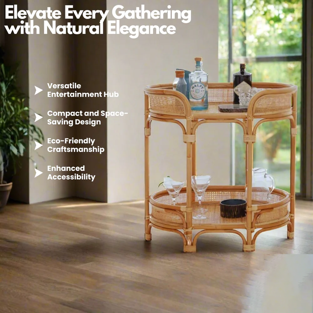 Bar Cart and Table with Rattan Shelves | Rendezvous Entertaining