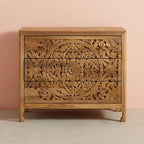Elegant Floral Handcarved 3-Drawer Dresser