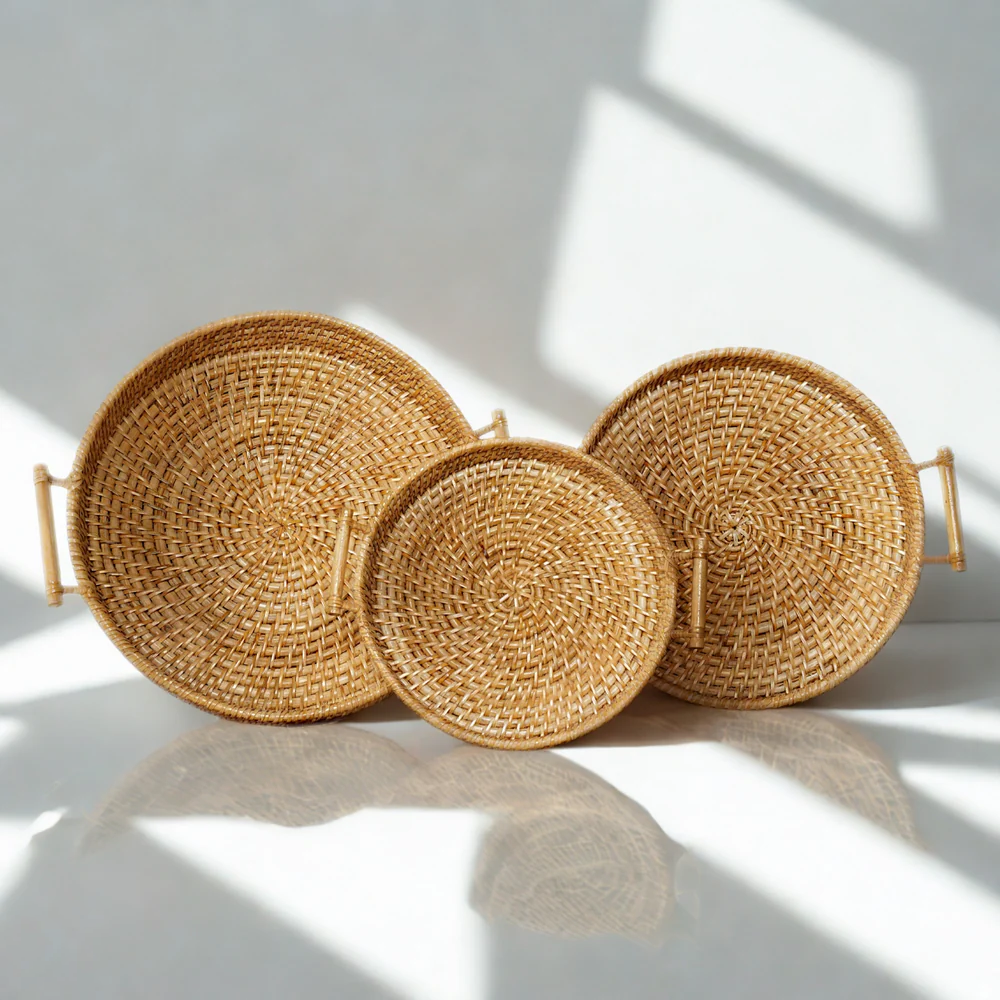 Earth Nest - Eco Nesting Rattan Trays for Modern Indian Homes (Set of 3)