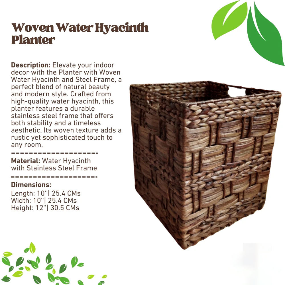 Planter with Woven Water Hyacinth and Steel Frame