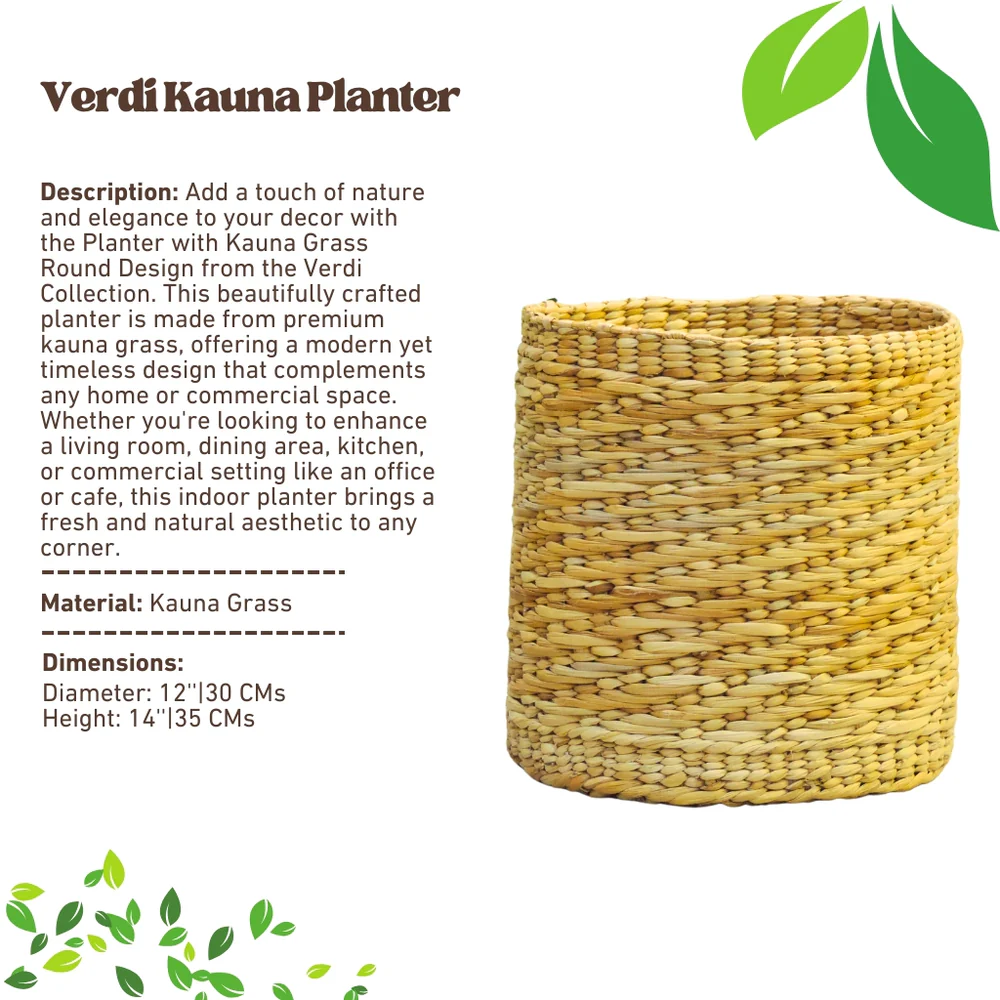 Planter with Kauna Grass Round Design | Verdi Collection