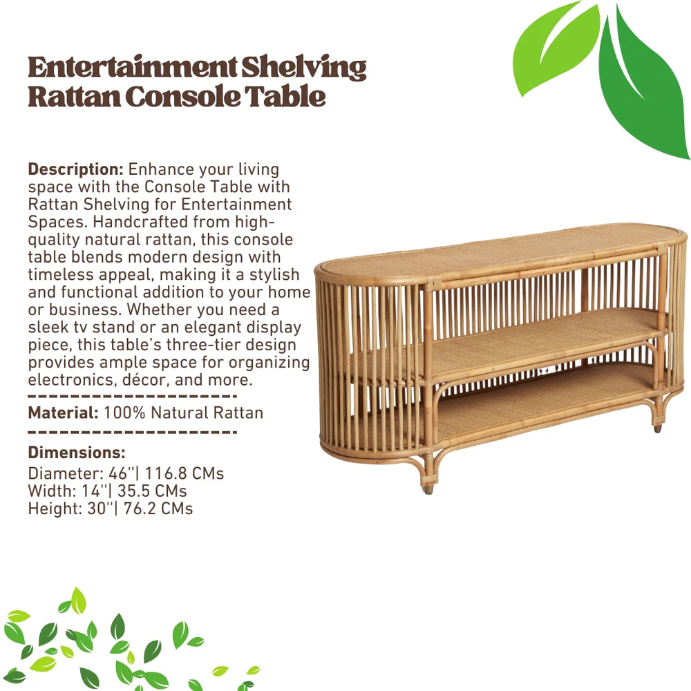 Console Table with Rattan Shelving for Entertainment Spaces