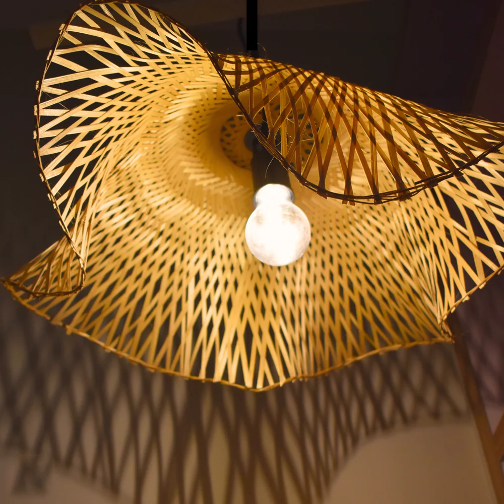 Radiance Bamboo Hanging Lamp - Wave-Edge Chevron Cane