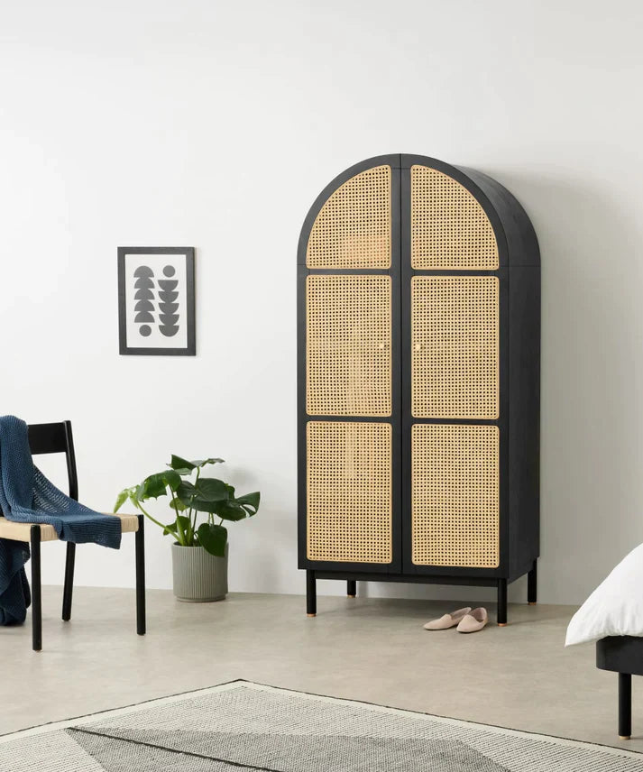 Victorian Rattan Wardrobe In Black