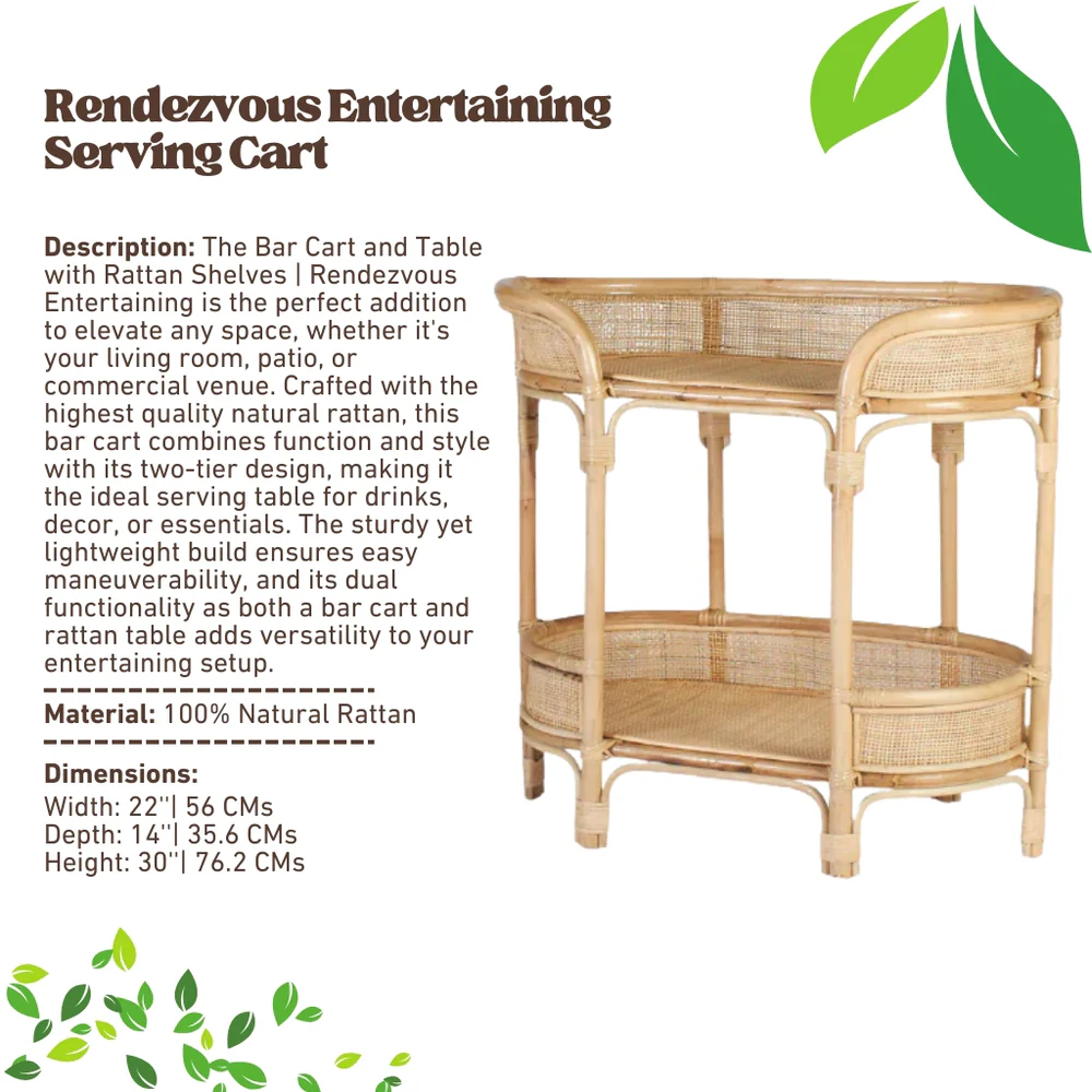 Bar Cart and Table with Rattan Shelves | Rendezvous Entertaining