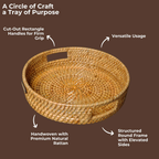 Whisper Weave - Handwoven Round Rattan Tray with Cut-Out Handles